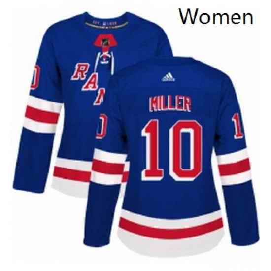 Womens Adidas New York Rangers 10 JT Miller Authentic Royal Blue Home NHL Jersey